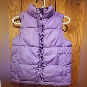 Purple Puffer Vest with Ruffle Detail